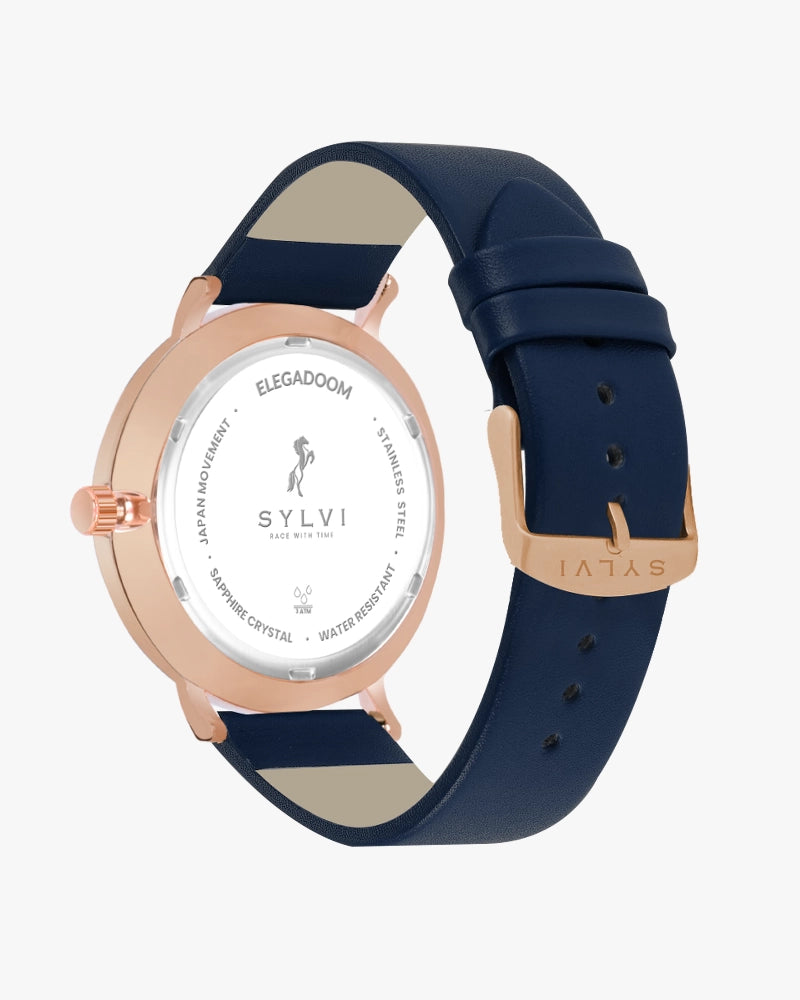 Elegadoom White Rosegold Blue Leather