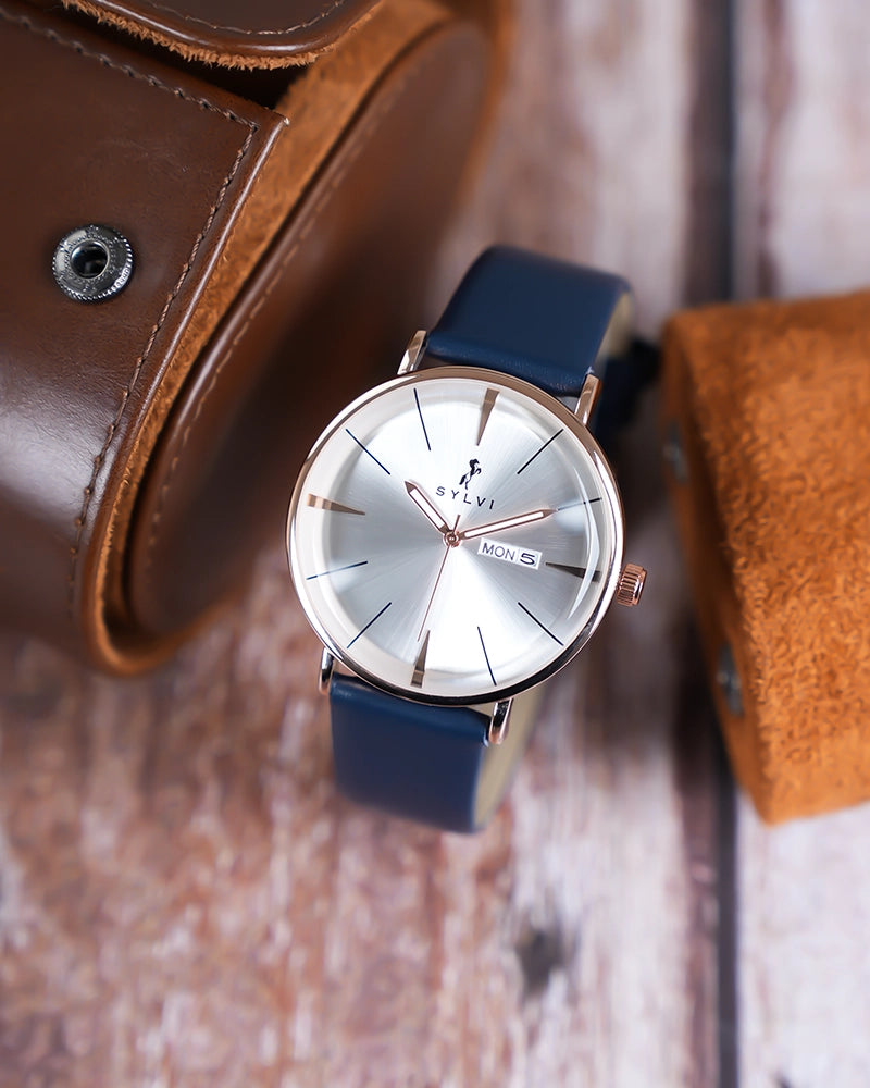 Elegadoom White Rosegold Blue Leather