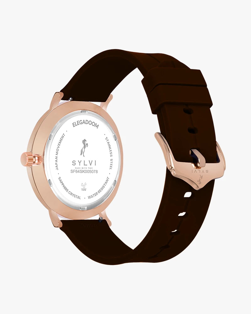 Sylvi Elegadoom White-Rosegold-Coffee Silicone Strap Watch for Men