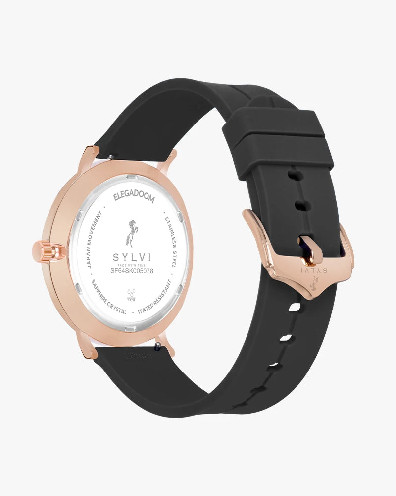 Sylvi Elegadoom White-Rosegold-Grey Silicone Strap Watch for Men