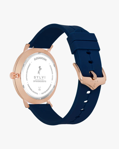 Sylvi Elegadoom White-Rosegold-Navy Blue Silicone Strap Watch for Men