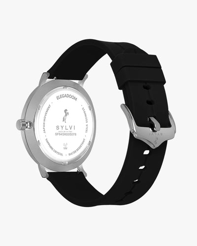 Sylvi Elegadoom White-Silver-Black Silicone Strap Watch for Men