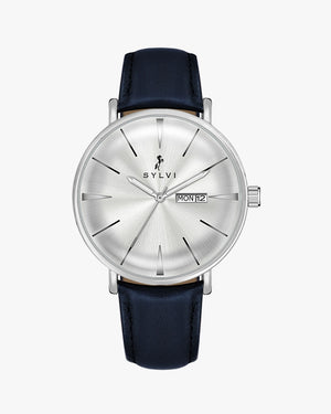 Sylvi Elegadoom Blue Strap Leather Silver Dial Watch with Doom Glass Main Image