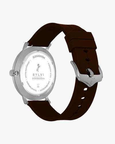 Sylvi Elegadoom White-Silver-Coffee Silicone Strap Watch for Men