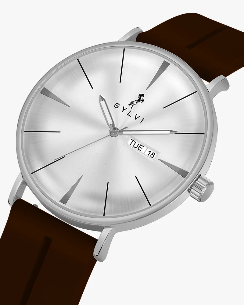 Sylvi Elegadoom White-Silver-Coffee Silicone Strap Watch for Men