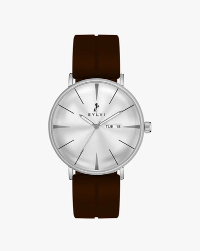 Sylvi Elegadoom White-Silver-Coffee Silicone Strap Watch for Men