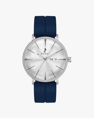 Sylvi Elegadoom White-Silver-Navy Blue Silicone Strap Watch for Men