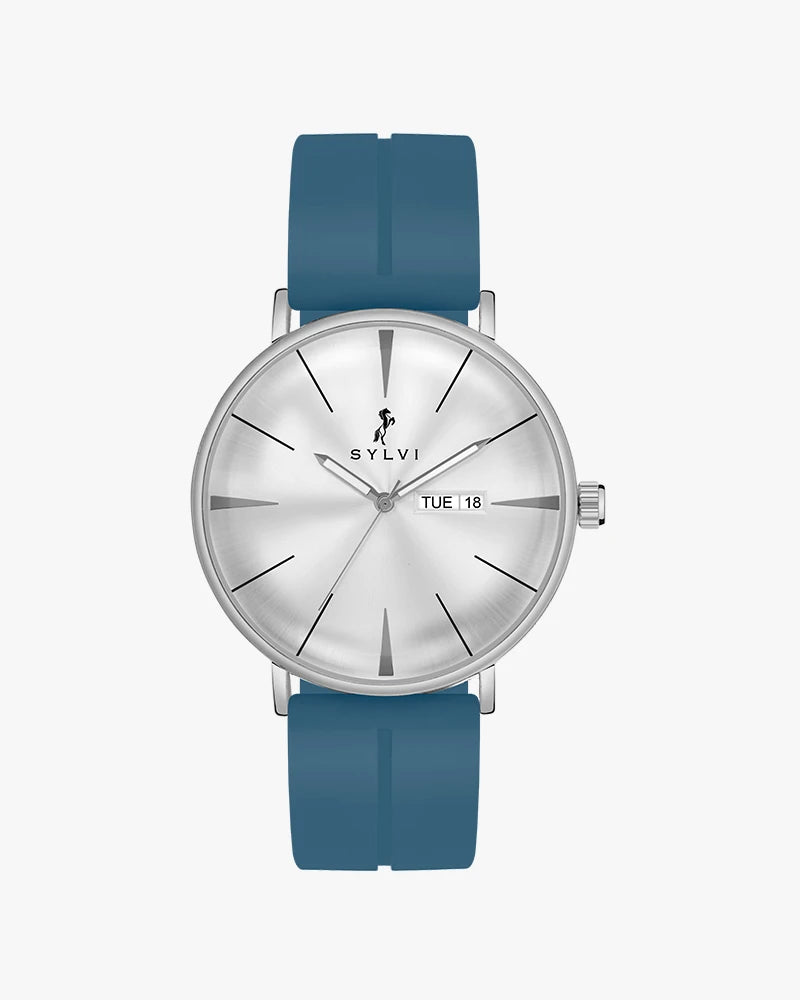 Sylvi Elegadoom White-Silver-Sky Blue Silicone Strap Watch for Men