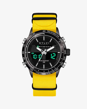 Sylvi Hawk Black Yellow Nylon Watch, a blend of fashion and zest