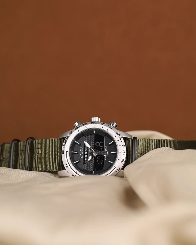 Sylvi Hawk Silver Green-Solid Nylon Watches