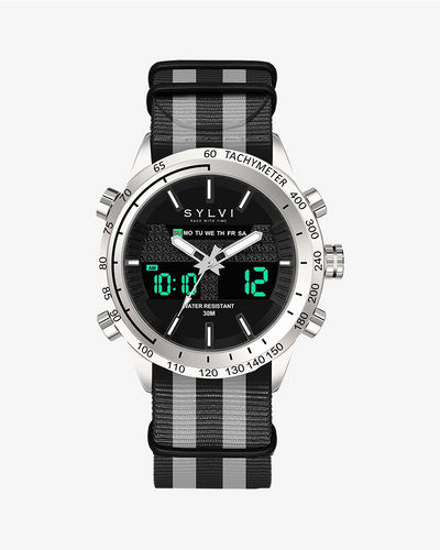 Sylvi Hawk Silver Grey-Black Nylon Watches