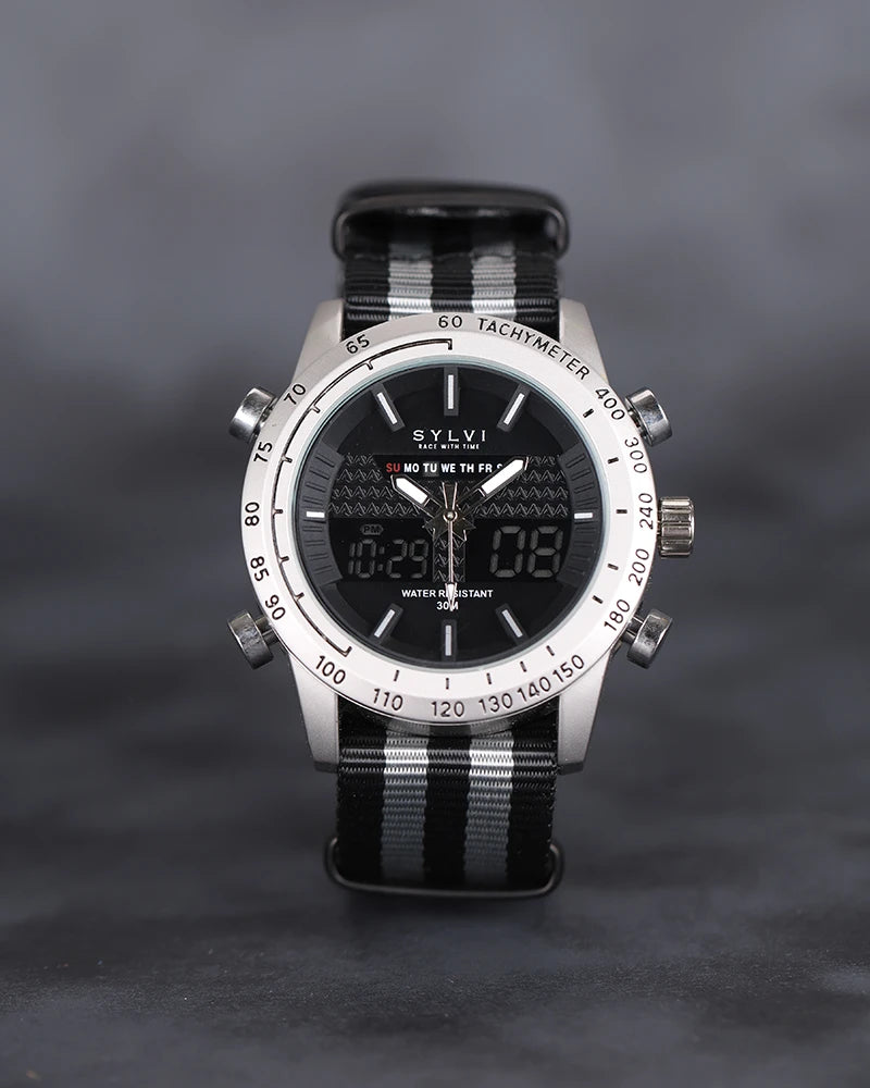 Sylvi Hawk Silver Grey-Black Nylon Watches