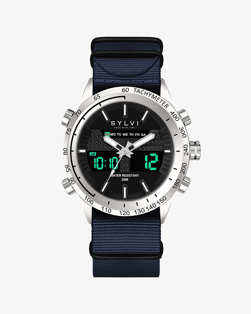 Sylvi's Hawk Navy Blue Nylon Watch merges style and elegance