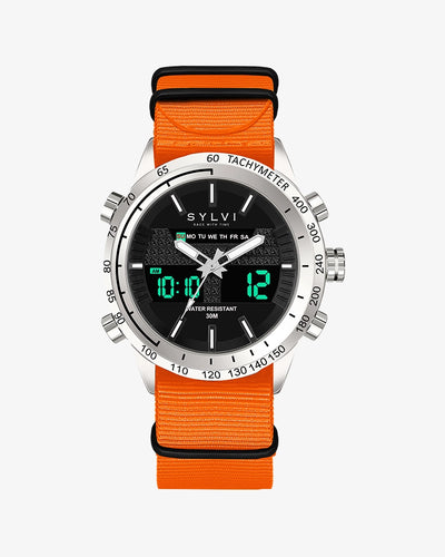 Sylvi Hawk Silver Orange Nylon Watches