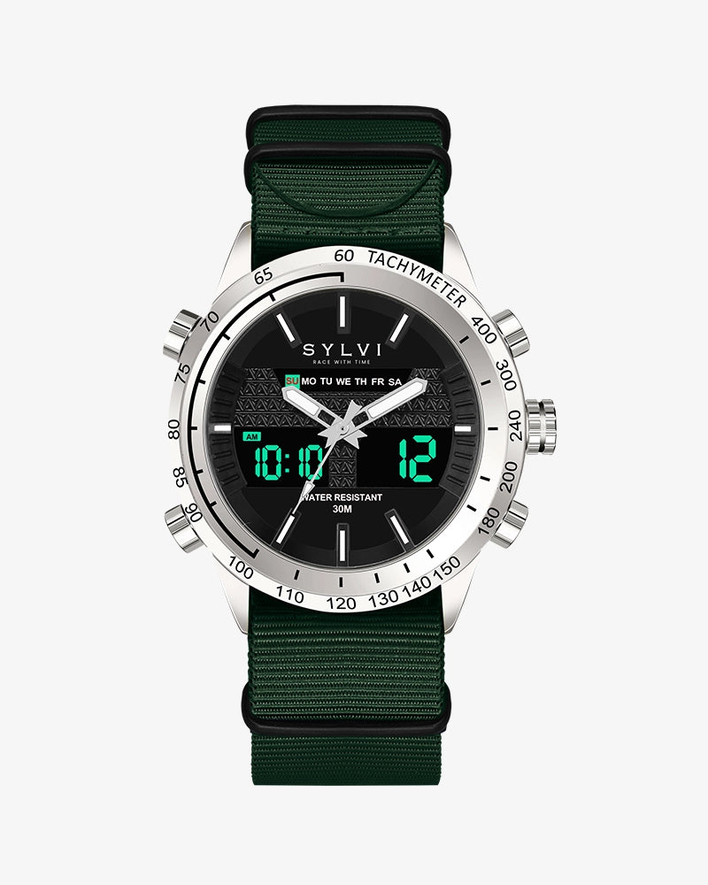 Sylvi Hawk Silver Army-Green Nylon Watches