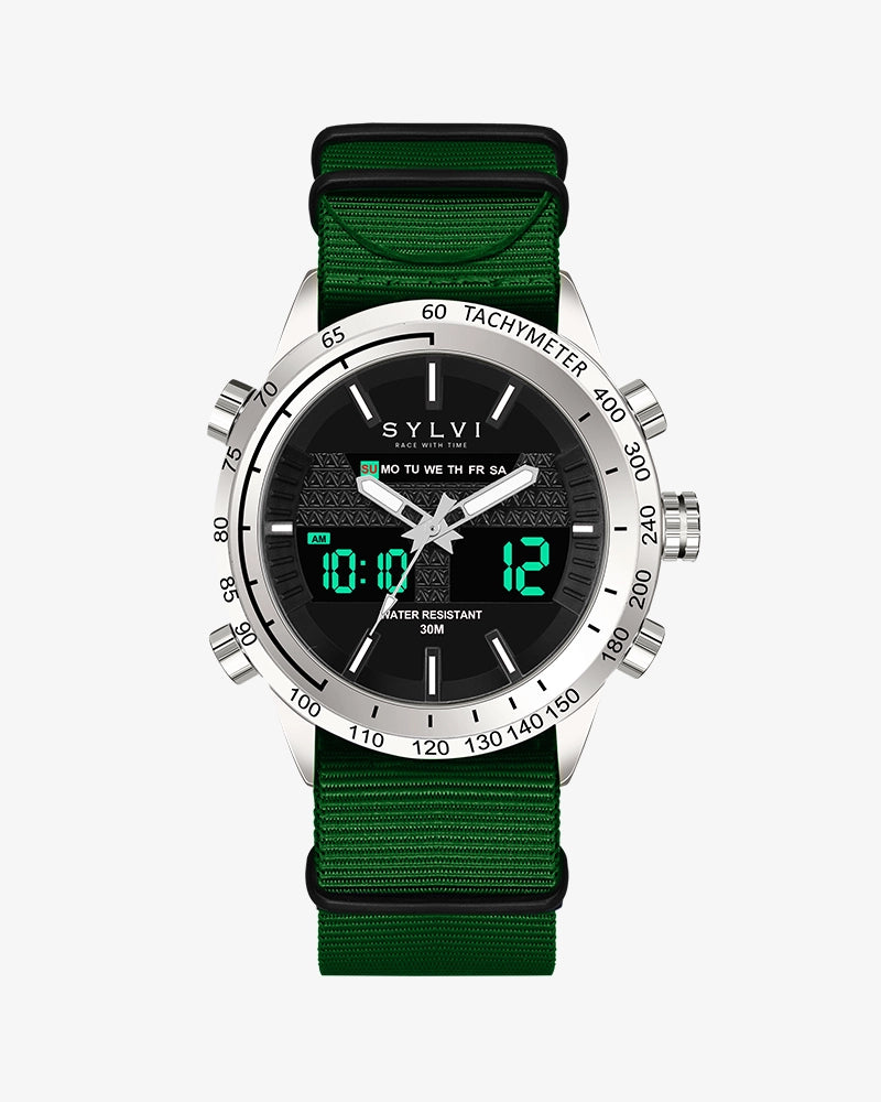 Sylvi Hawk Silver Neon-Green Nylon Watches