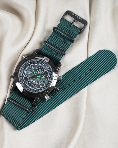 Sylvi Iconic Army-Green Nylon Strap Watch