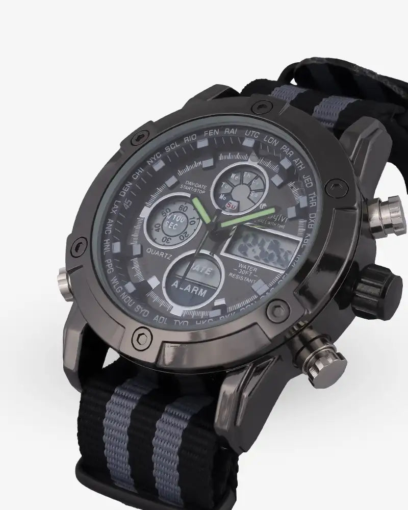 Sylvi Iconic Grey-Black Nylon Strap Watch