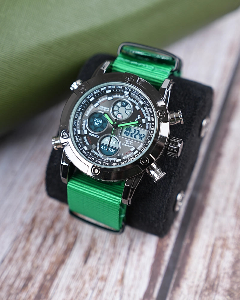 Sylvi Iconic Neon-Green Nylon Strap Watch