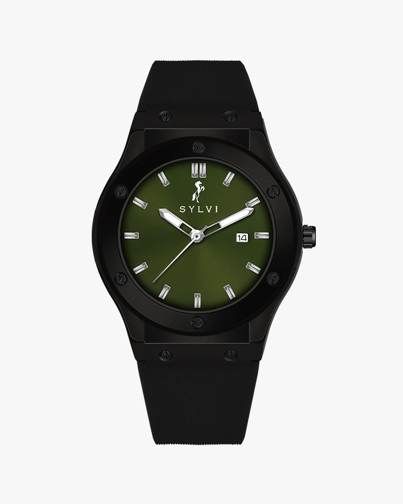 Sylvi Majestic Green-Black Analog Silicone Strap watch