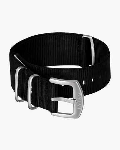 24mm Black Silver Nylon Strap