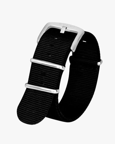 24mm Black Silver Nylon Strap