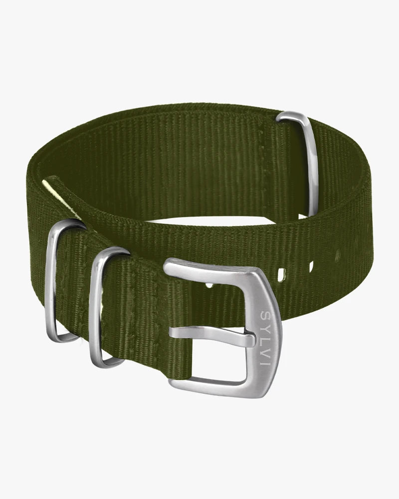 24mm Green Silver Nylon Strap