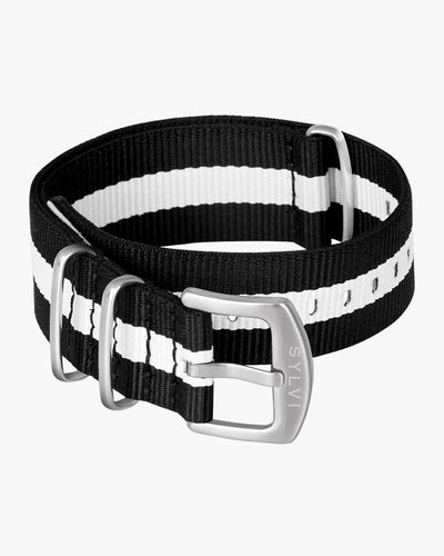 24mm White Black Nylon Strap