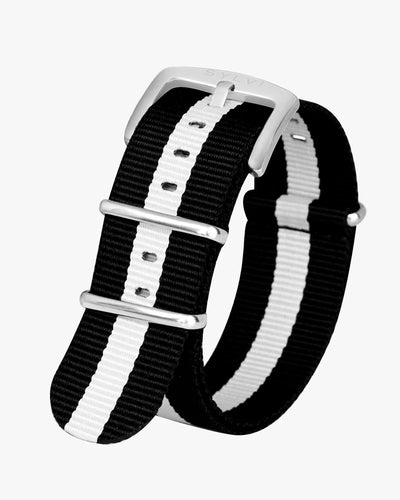 24mm White Black Nylon Strap