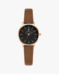 Watch with brown strap and black dial