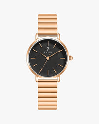Rose gold watch with black dial 