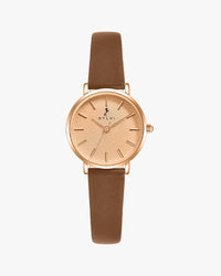 Watch with brown strap and rose gold case