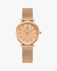 Rose gold watch with mesh strap