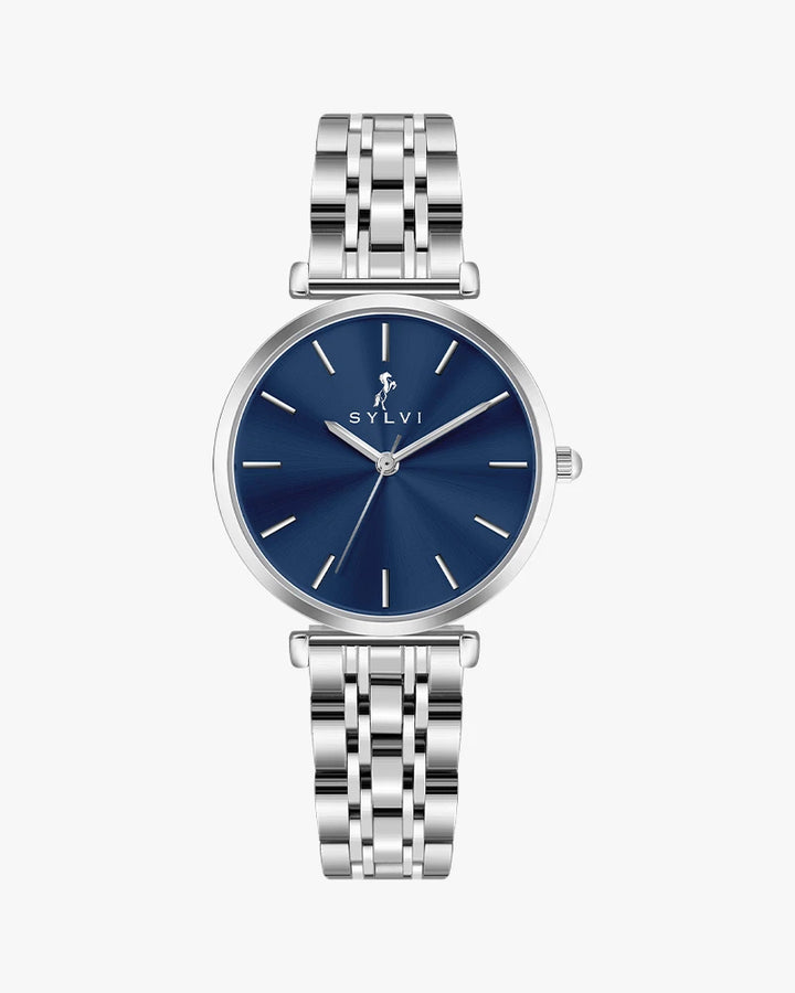 Sylvi Serene Blue Silver Women's Analog Watch Front View
