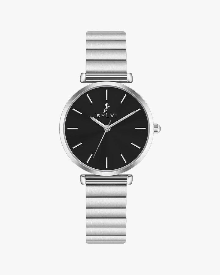 sylvi serene silver black strap watch product image collection
