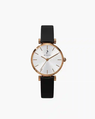 Serene White RoseBlack Leather