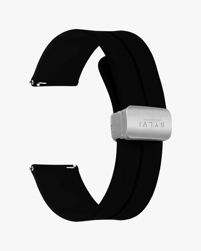 20mm Opus Black Silver Silicone Strap