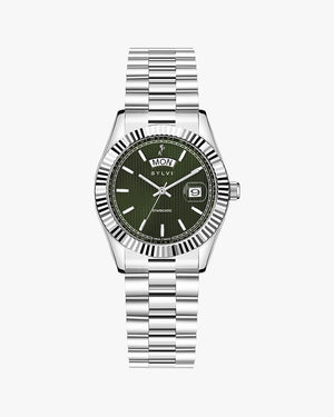Sylvi Starboard silver watch for women with a green face