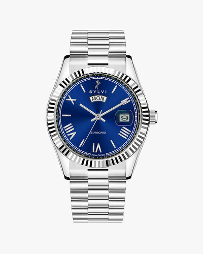 Sylvi Starboard Solid Blue Silver Color Watch for Men Front Angle Image