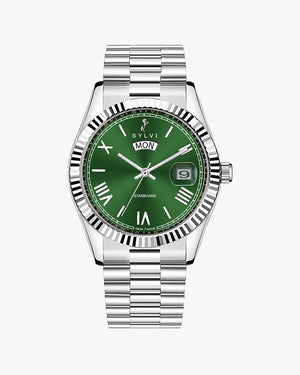 Sylvi Starboard Green Dial Silver Stainless Steel Analog Watch for Men Front Angle Image