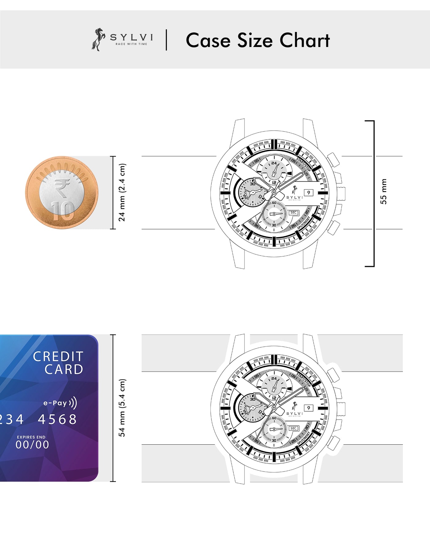 Sylvi Timegrapher Blue-Rosegold-Black Red-Silver-Black Blue-Silver-Black Gold-Black-Black Leather Strap Chronograph Watch for Men