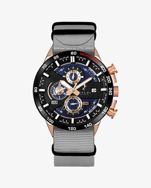 Sylvi Timegrapher Grey Nylon NATO Strap Rosegold Case Chronograph Watch Main Image