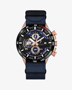 Sylvi Timegrapher Blue Rosegold Watch with Blue Nylon Strap Front Image