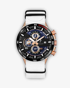 Sylvi Timegrapher White Strap Watch with Blue and Rosegold Dial Chronograph Watch