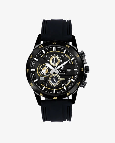 Sylvi Timegrapher Golden PU Strap Watch with Working Chrono Subdials