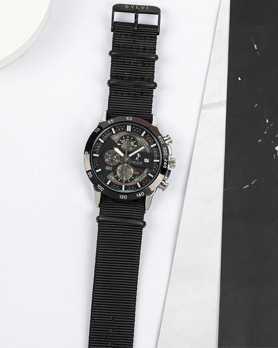 Sylvi Timegrapher BR Black-Solid Nylon Strap Watch