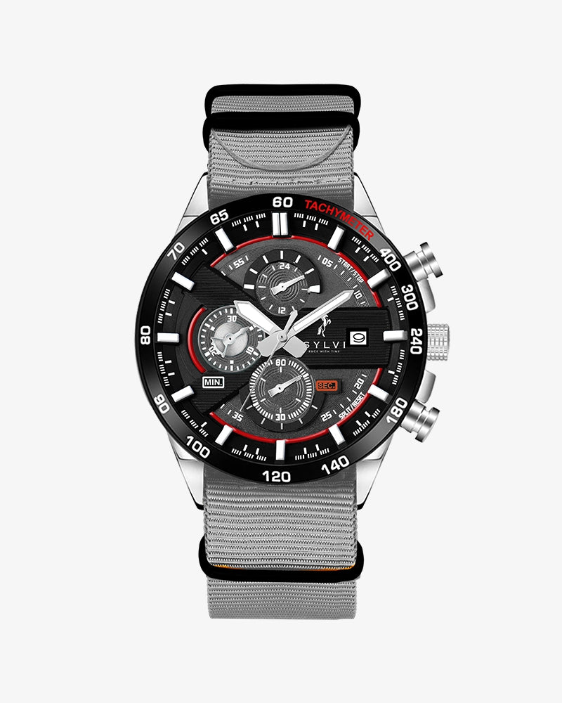 Sylvi Timegrapher Grey Strap Nato Chronograph Watch