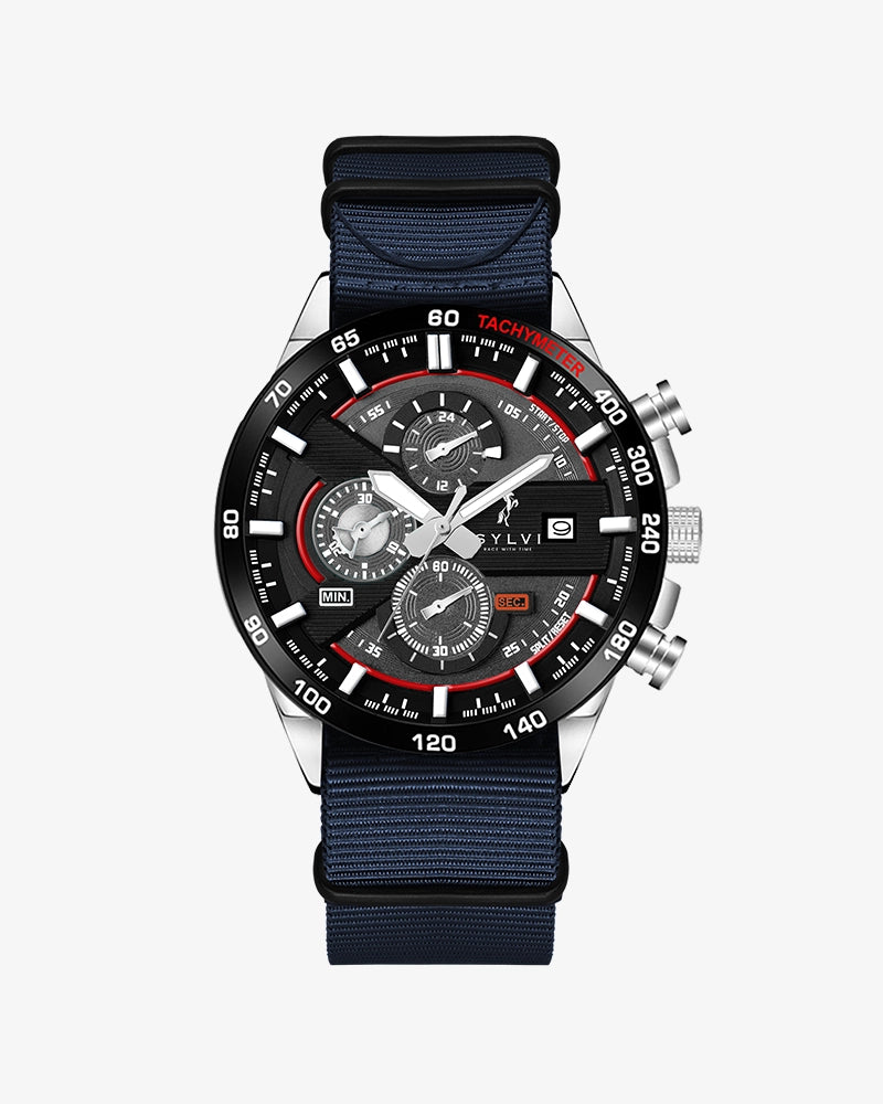Sylvi Timegrapher Navy Blue Nylon Strap Watch with Working Chronograph