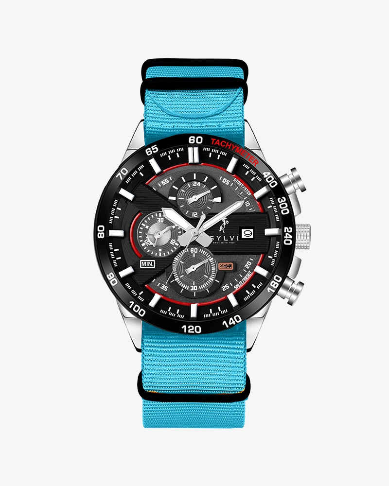 Sylvi Timegrapher BR Sky-Blue Nylon Strap Watch
