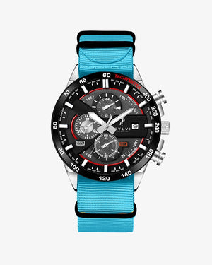 Sylvi Chronograph Watch with Sky Blue Nylon Nato Strap